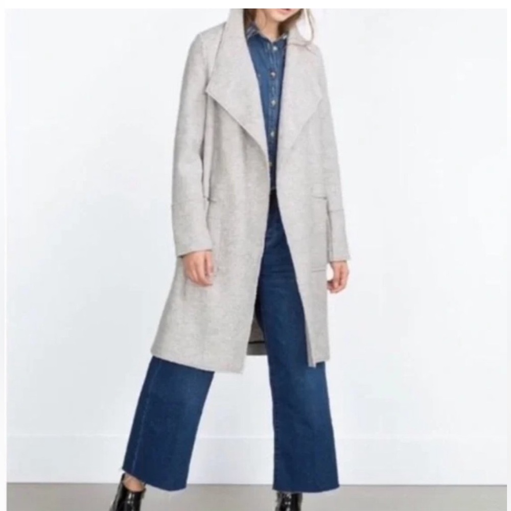 Zara Trafaluc Collection Outerwear Grey Waterfall Open Drape Coat M